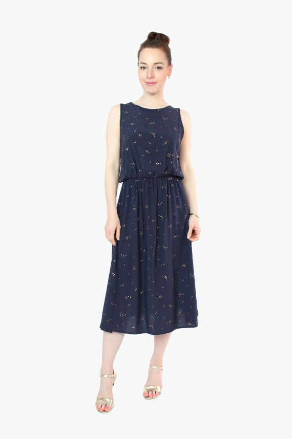 LA.LUKA Berlin   Sommer 2023 Midikleid Dunkelblau Gold Punkte 2