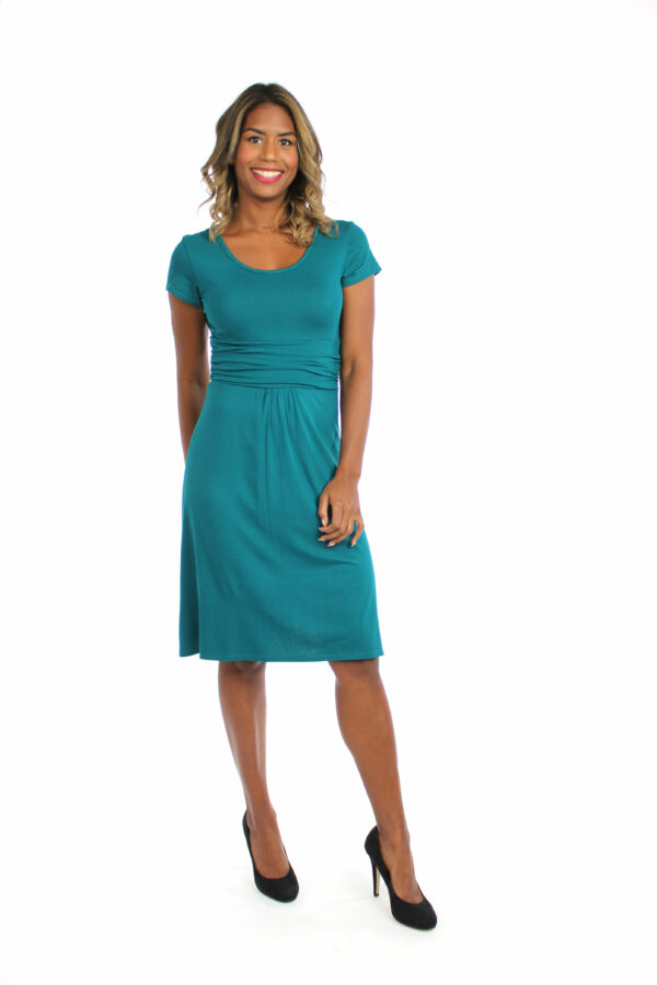 LA.LUKA Berlin – Jerseykleid mit Raffung petrol 2